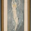 Pair of Art Deco etchings nudes in the waves