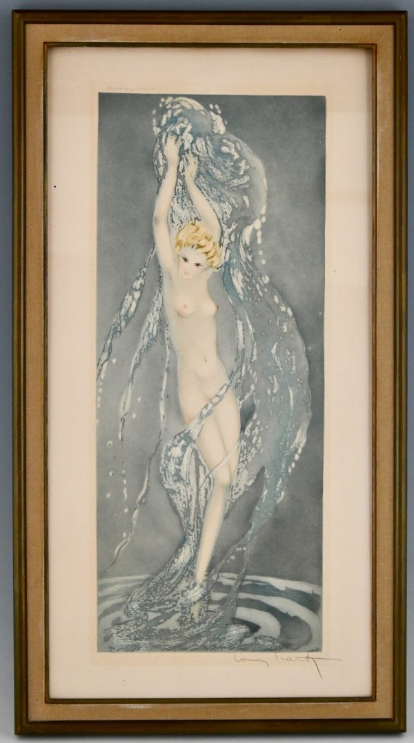 Pair of Art Deco etchings nudes in the waves