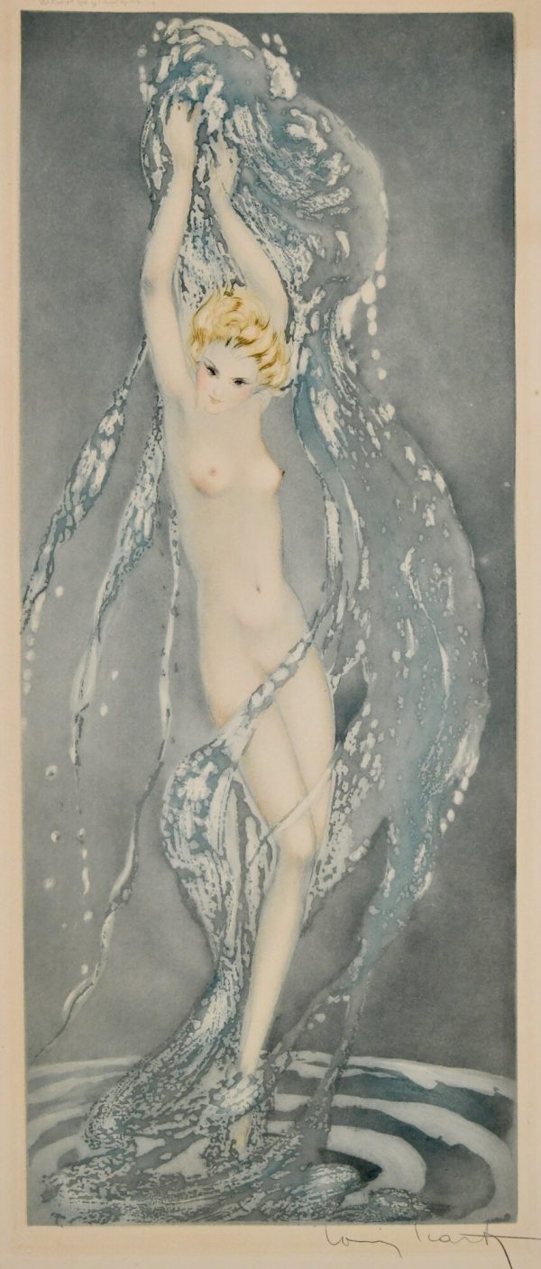 Pair of Art Deco etchings nudes in the waves