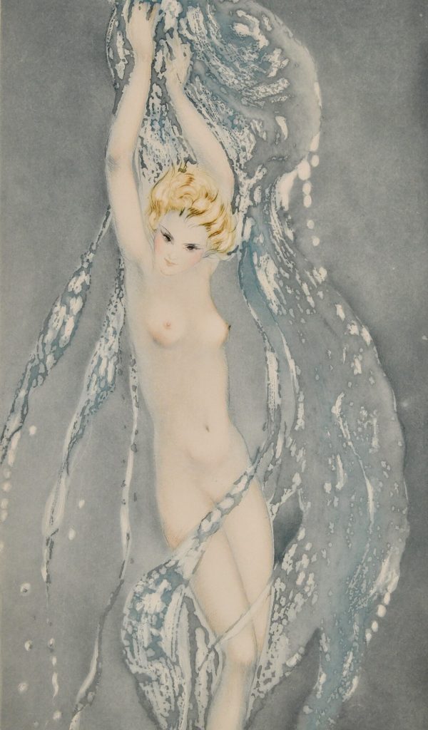 Pair of Art Deco etchings nudes in the waves