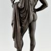 Orpheus, antiek bronzen beeld van een mannelijk naakt met lier en cape.