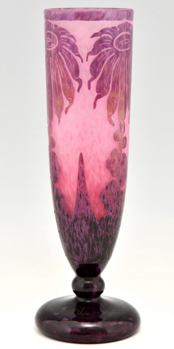 Dahlias Vase Art Deco Glass Cameo