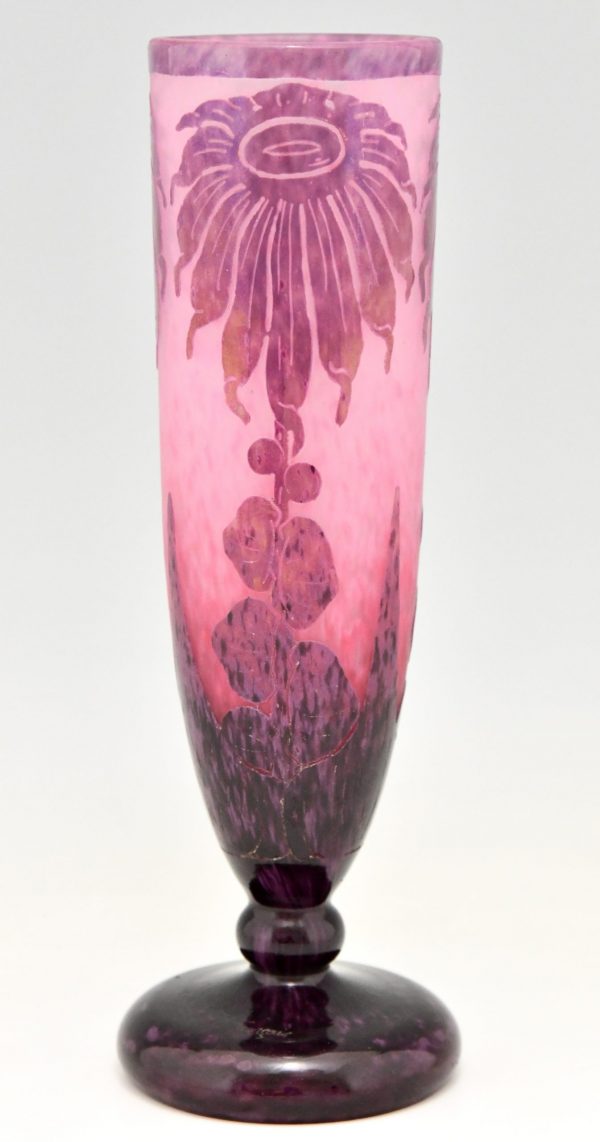 Dahlias  Art Deco cameo glass vase with flowers