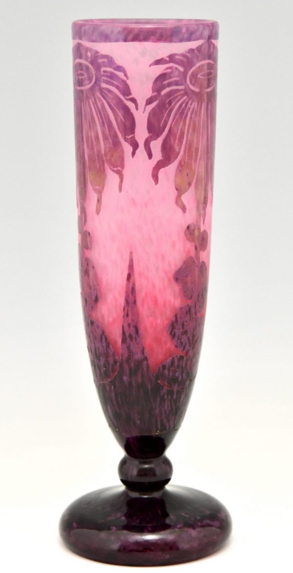 Dahlias  Art Deco cameo glass vase with flowers