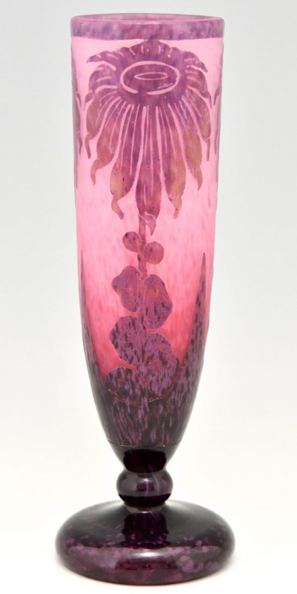 Dahlias Art Deco vase verre Cameo