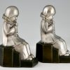 Art Deco bronzen boekensteunen met pierrots