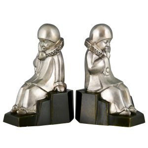 Art Deco bronze bookends Pierrot Fontinelle - 2