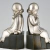 Art Deco bronze bookends little Pierrots