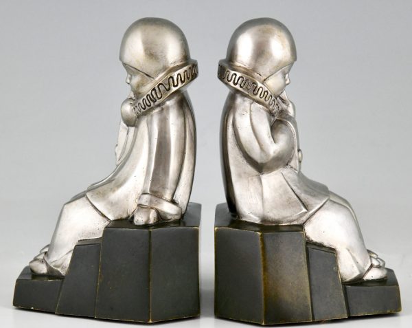 Art Deco Bronze Buchstützen Pierrot