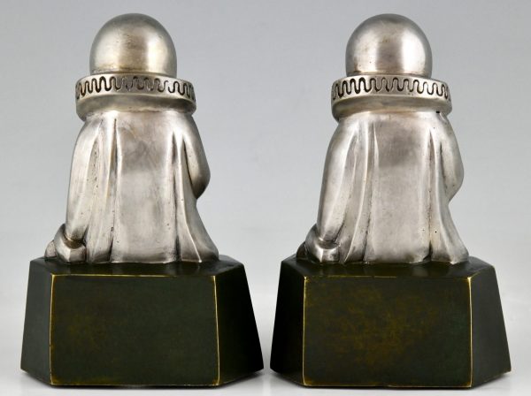 Art Deco bronze bookends little Pierrots