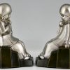 Art Deco bronzen boekensteunen met pierrots