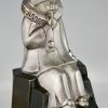 Art Deco bronzen boekensteunen met pierrots