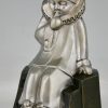 Art Deco Bronze Buchstützen Pierrot