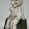 Art Deco bronzen boekensteunen met pierrots