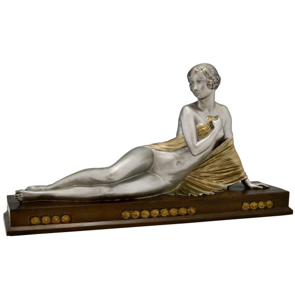 Art Deco sculpture en bronze femme nue allongée TEST FR