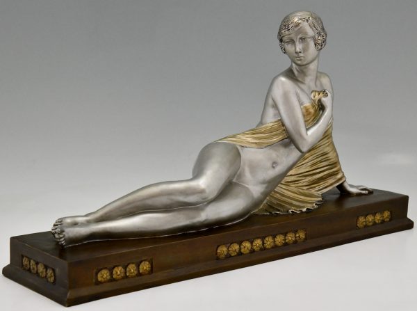 Art Deco sculpture en bronze femme nue allongée TEST FR