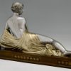 Art Deco bronze sculpture reclining nude with drape.