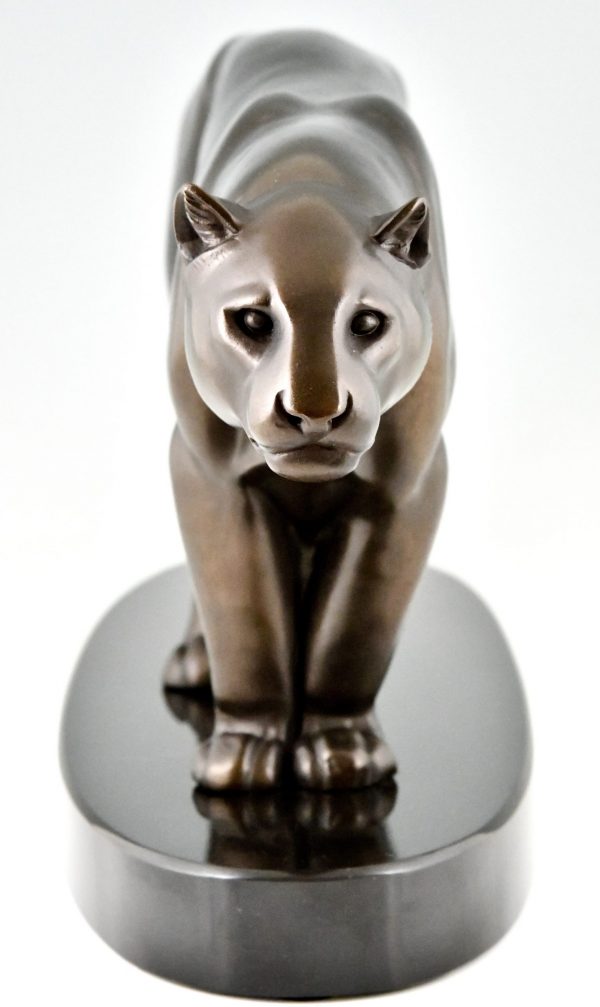 Art Deco sculpture of a panther on oval base