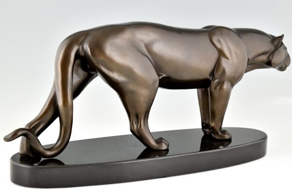 Art Deco sculpture of a panther on oval base