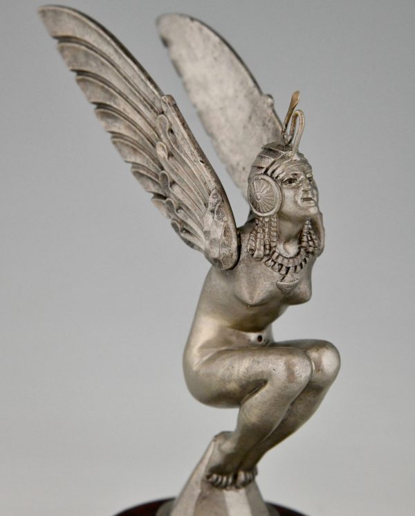 Art Deco bronze car mascot Egyptian winged nude.