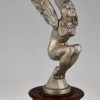 Art Deco auto mascotte in bronze, gevleugelde naakt vrouw