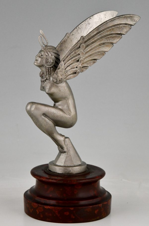 Art Deco bronze car mascot Egyptian winged nude.