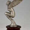 Art Deco auto mascotte in bronze, gevleugelde naakt vrouw