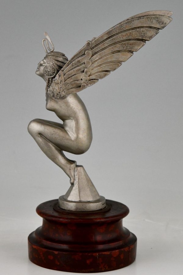 Art Deco bronze car mascot Egyptian winged nude.