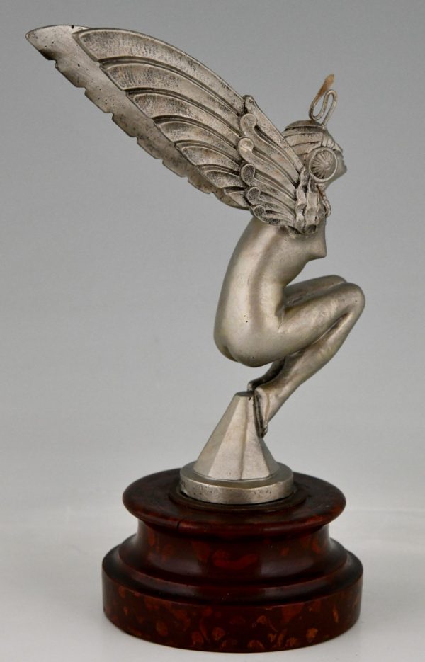 Mascotte automobile Art Deco en bronze femme libellulle