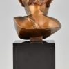 Sculpture en bronze, buste d’un garçon, cupidon