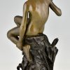 Antique bronze sculpture boy with lizard