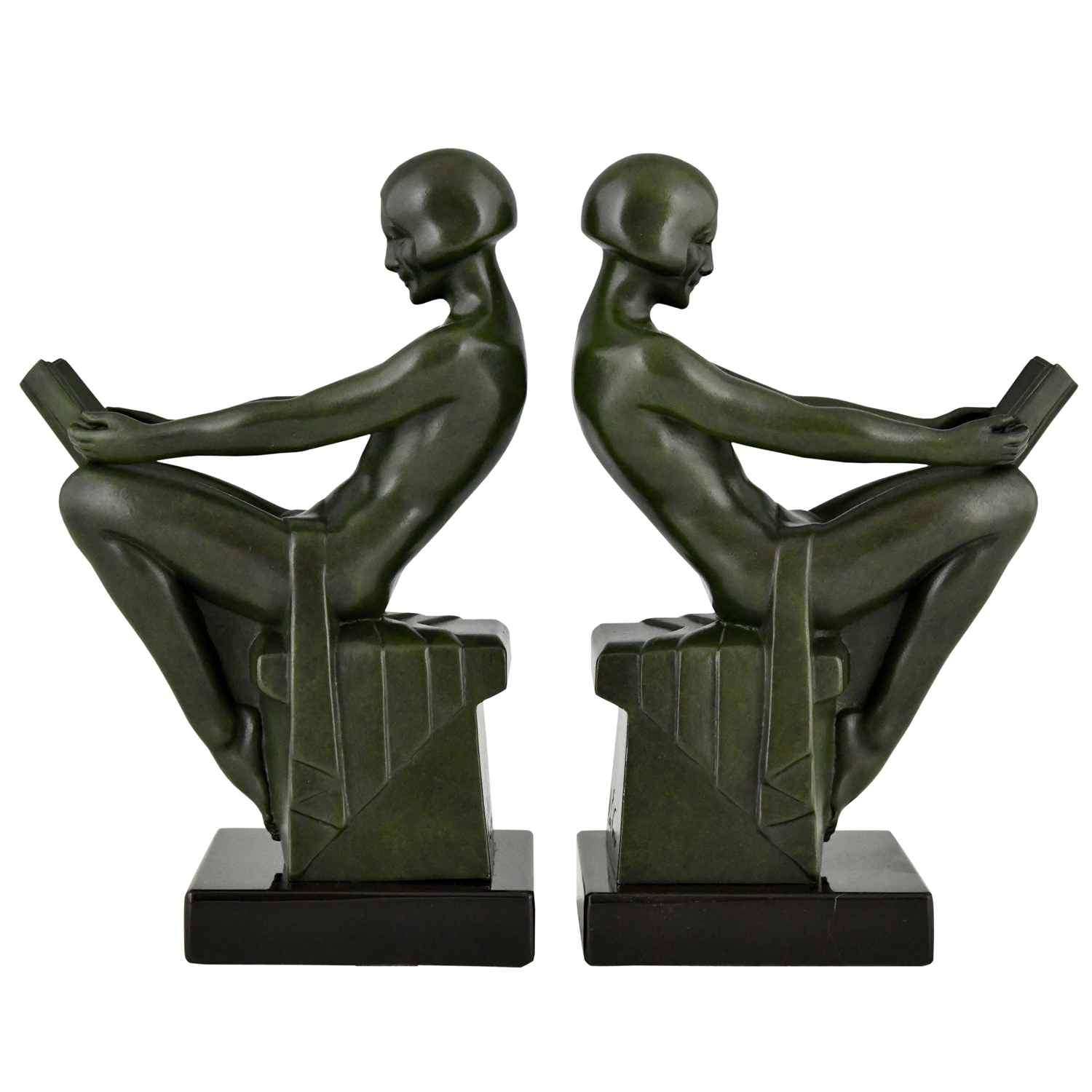 Serre livres Art deco femmes nues lisants Delassement Serre livres Art deco femmes nues lisants Delassement
