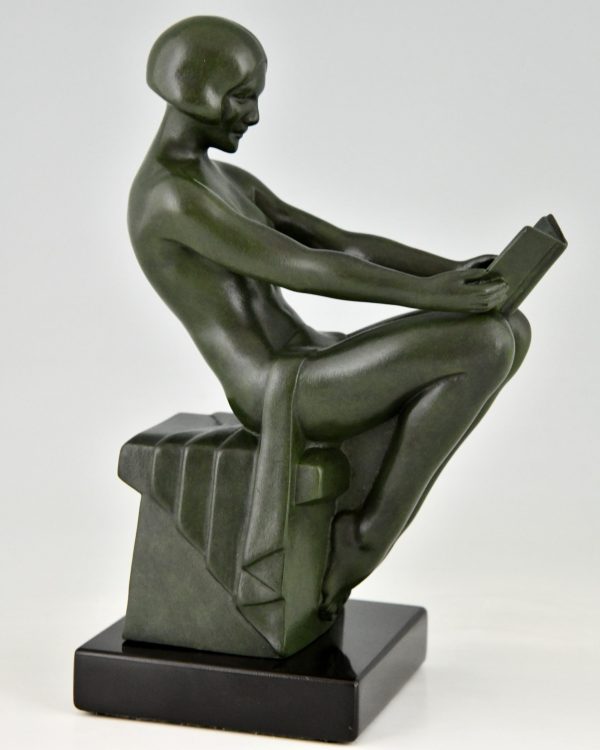 Art Deco bookends with reading nudes Delassement