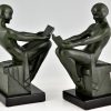 Art Deco bookends with reading nudes Delassement