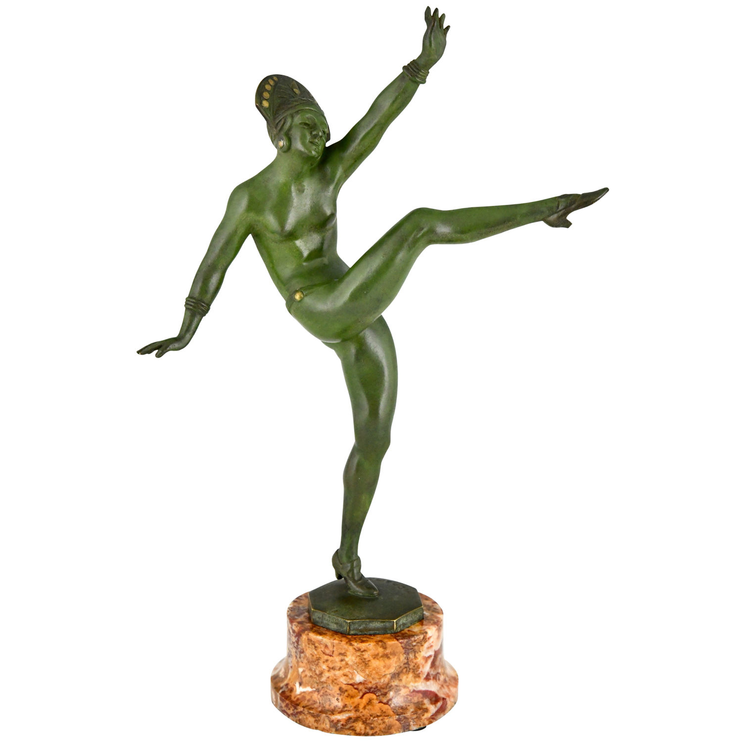 Sculpture en bronze Art Deco d’une danseuse nue