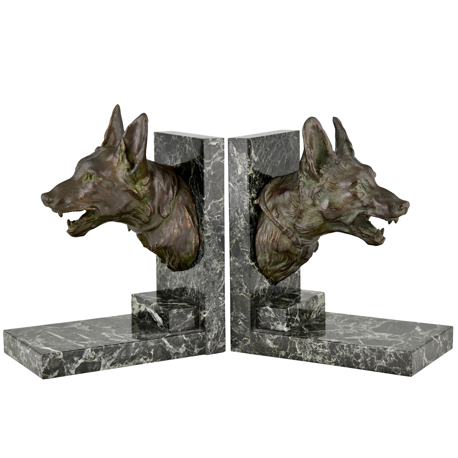 Serre livres Art Deco en bronze chiens de berger