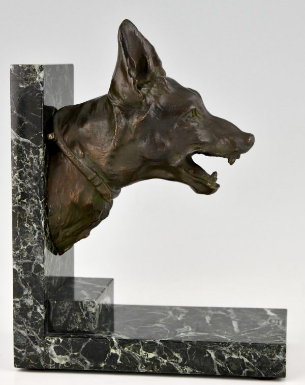 Art Deco bronze bookends with shepherd dogs.