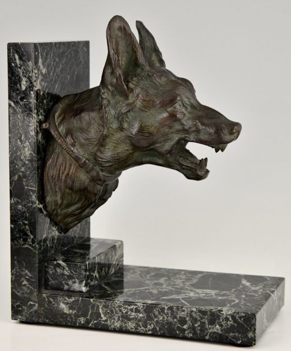 Art Deco bronze bookends with shepherd dogs.