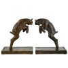 Art Deco bronzen boekensteunen met lammetjes