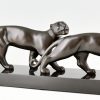 Art Deco bronze sculpture of two panthers