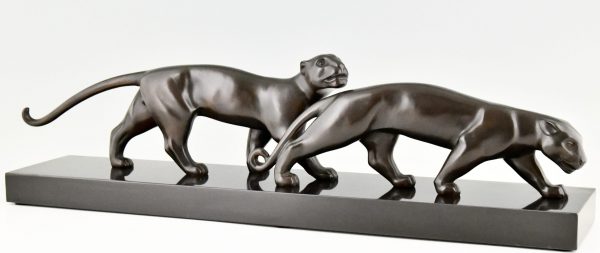 Art Deco bronze sculpture of two panthers