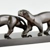 Art Deco Bronzen Sculptuur van Twee Panters