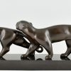 Art Deco bronze sculpture of two panthers