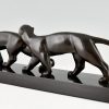 Art Deco Bronzen Sculptuur van Twee Panters