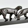 Art Deco Bronzen Sculptuur van Twee Panters