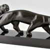 Art Deco Bronzen Sculptuur van Twee Panters