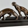 Art Deco bronzen sculptuur twee panters