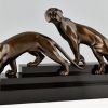 Art Deco bronze sculpture of two panthers.