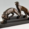 Art Deco bronze sculpture of two panthers.