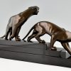 Art Deco bronze sculpture of two panthers.